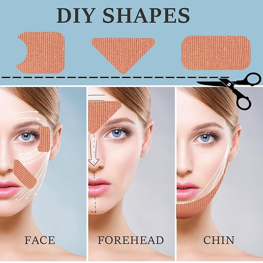 2 in 1 Face Tape, Forehead Tape for Anti Wrinkle Patches and Face Lift Tape for Full Face and Neck, Kinesiology Tape for Relaxing Facial Muscles, Hypoallergenic，5CM Wide