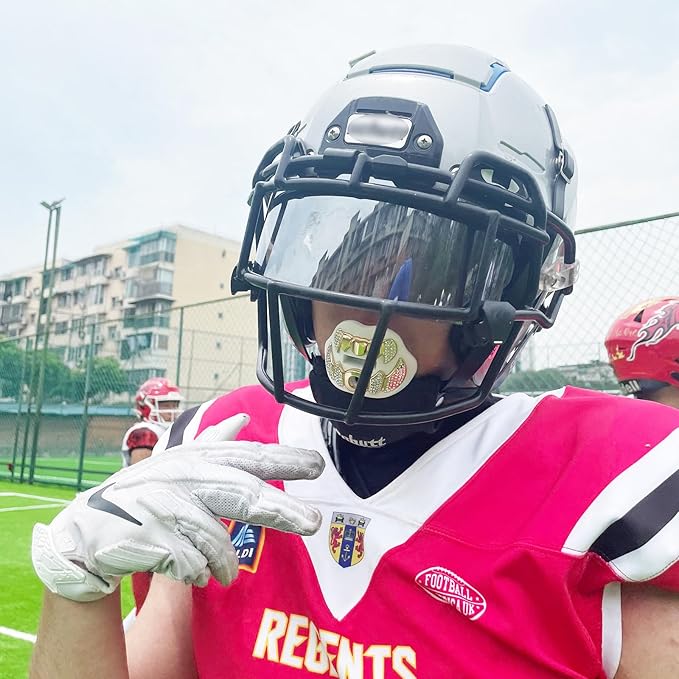 LeCool Football Mouth Guard with Connected Strap- 3D Beast Chrome Adult and Youth Mouth Guard-Mouth Piece for Sports for Maximum Air Flow and Teeth Protection