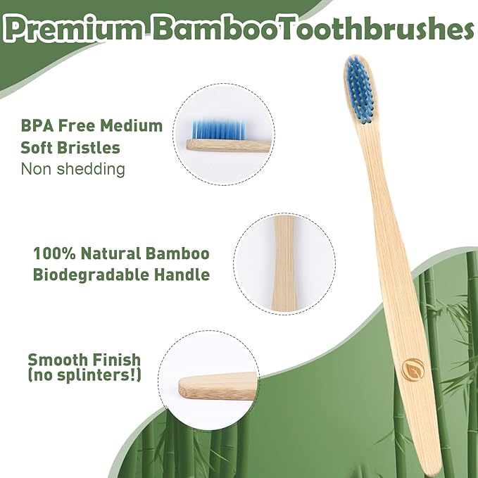 Navona 36 PCS Bamboo Toothbrushes, Kids Aged 7+ Toothbrush Pack, Eco-Friendly Natural Wooden Toothbrush Bulk, Individually Wrapped Bulk Toothbrushes，BPA Free Medium Soft Bristles