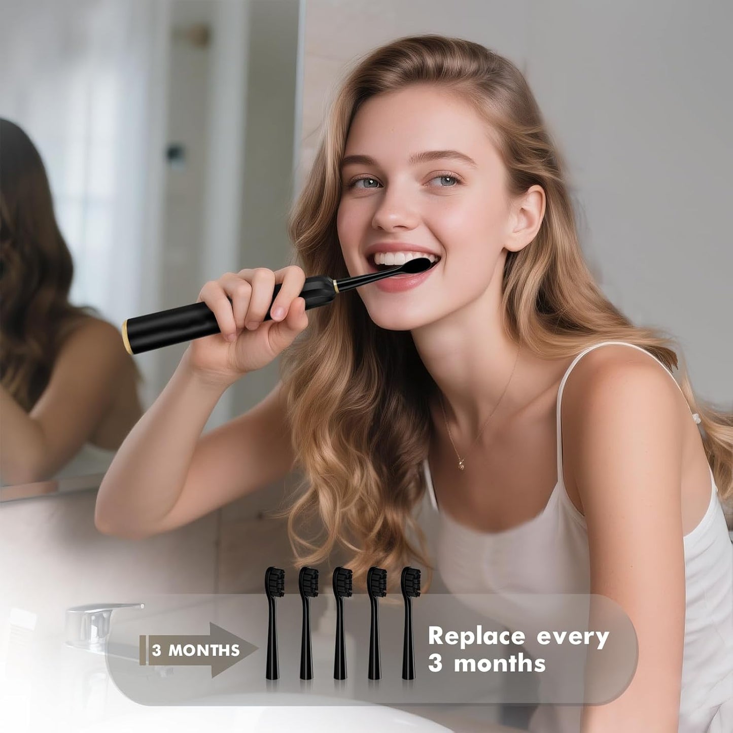 Sonic Electric Toothbrush for Adults - 6 Modes Rechargeable Electric Toothbrush with 4 Replace Brush Heads, Power Sonic Toothbrush with Travel Case, Ideal Gift for Men Women, Black