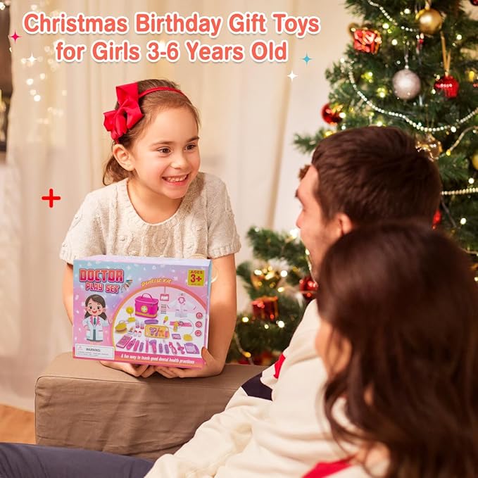 Meland Doctor Kit for Toddlers 3-5, Dentist Play Set with Teeth for Kids Pretend Play Girl Toys Birthday Gift for Toddler Girls Aged 3 4 5 6 Years Old