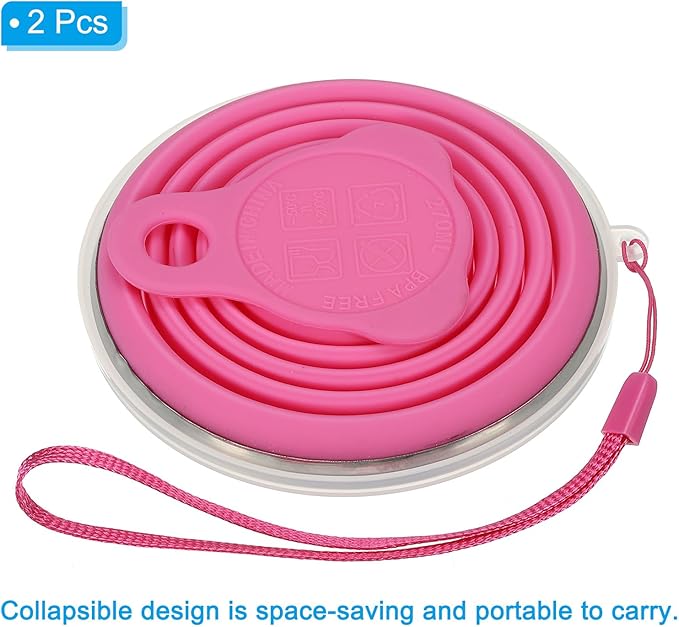 PATIKIL Collapsible Travel Cup, 2 Pack 270mL Travel Folding Cup with Lid Silicone Portable Drinking Cup for Traveling Camping, Rose Red
