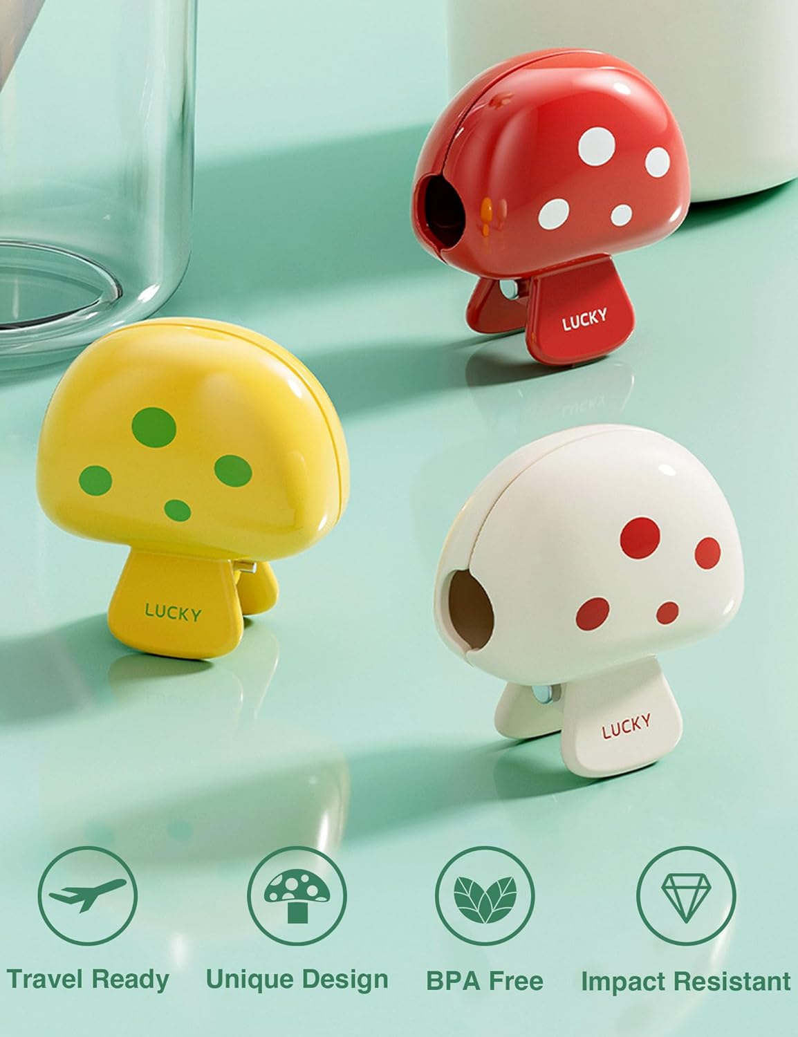 INUSO® 2025 New Tooth Brush Cover Cap (3 Pack) – Electric Toothbrush Cover with Strong Spring Clip, BPA-Free ABS Mushroom Design, Durable & Cute Travel Protector