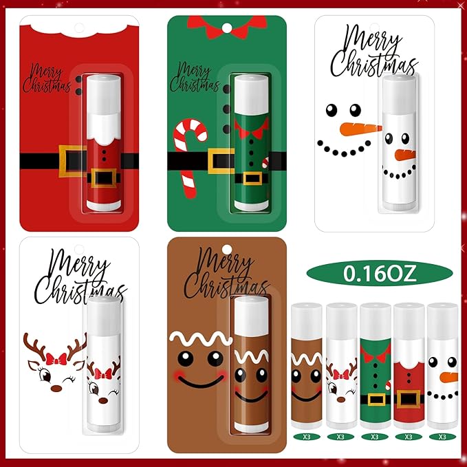 15 Pack Christmas Lip Balms Bulk Merry Christmas Party Gifts Favors Stocking Stuffers Holiday Lip Balms Employee Staff Team Appreciation Gifts Thank You for Teacher Coworkers
