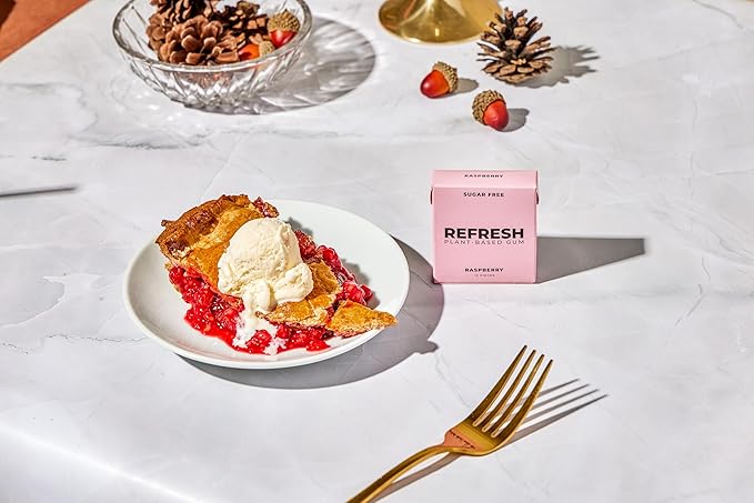 Refresh Gum, Xylitol, Natural, Sugar Free, Chewing Gum, Plastic Free, Natural Flavors & Organic Ingredients, Non GMO, Gluten Free, Vegan, 12 Count (Pack of 5), Raspberry