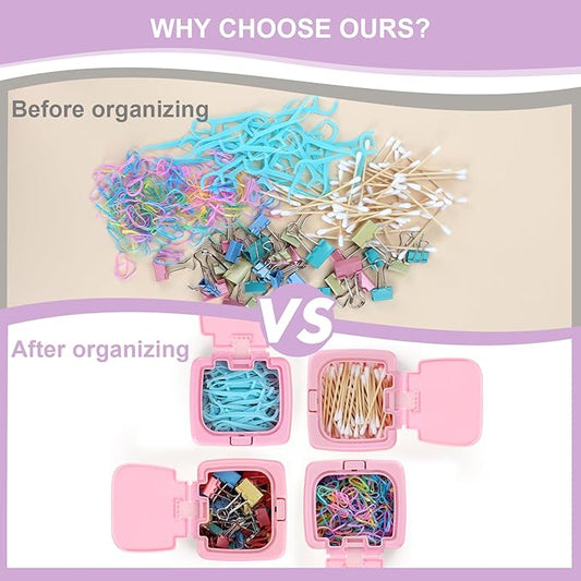 JGB Floss Pick Holder Container With One-Touch Opening, Quick Refill For Qtip, Cotton Swabs, Balls, Pads - Reusable Small Square Dispenser Box For Home, Hotel, Office Organizers and Storage - Pink