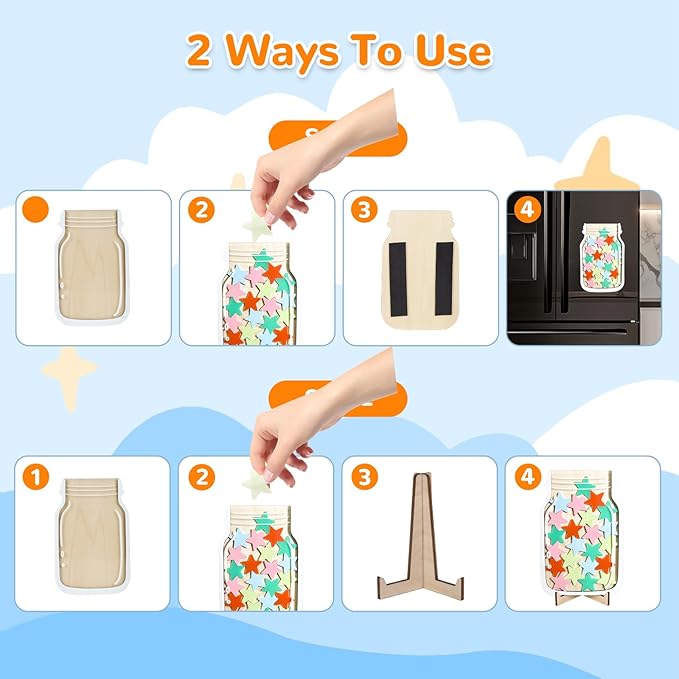Reward Jar for Kids – Magnetic Wooden Behavior Chart and Incentive Jar with 25 Tokens, Stickers, Stand & Magnet – Positive Reinforcement Tool for Home, Toddlers or Classroom (Star – V2)