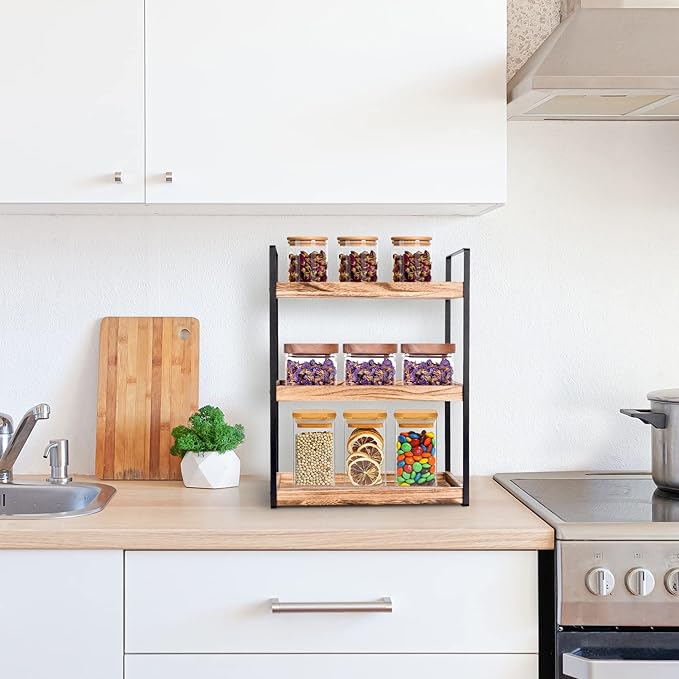 3-Tier Countertop Organizer for Bathroom Counter Stylish Wood Bathroom Vanity Organizer Shelf Storage - The Perfect Addition to Your Counter Decor
