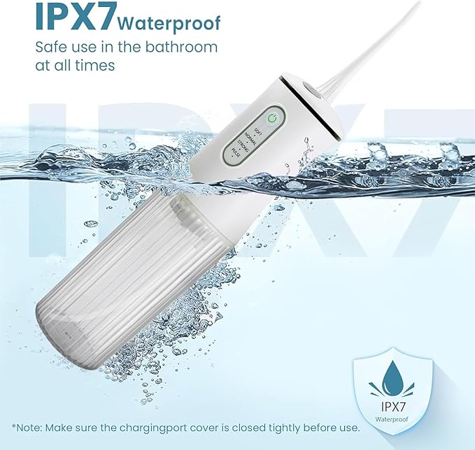 Cordless Water Flosser for Teeth Cleaning Pick - Electric Dental Irrigator with 4 Cleaning Modes & 8 Jet Tips, IPX7 Waterproof, Portable Rechargeable Design for Home & Travel Use,White