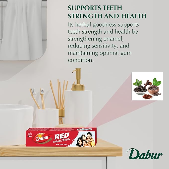 Dabur Red Toothpaste for Fresh Breath & Gum Health - Dentifrice for Oral Strong Teeth - for Stains & Protects Gums - for Complete Oral Hygiene - Ayurvedic Toothpaste - 200g Pack of 6