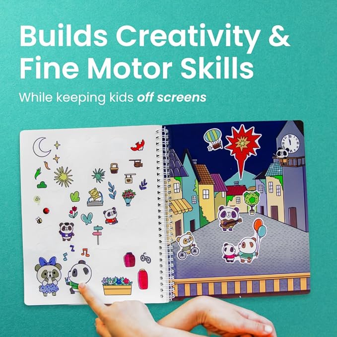 Cupkin Panda Sticker Book Activity for Kids, Toddler Airplane Travel Essentials, 300+ Stickers for Kids + 8 Scenes + Coloring Book Pages, Panda Bear Lover Gift, Children's Crafts Ages 2-8