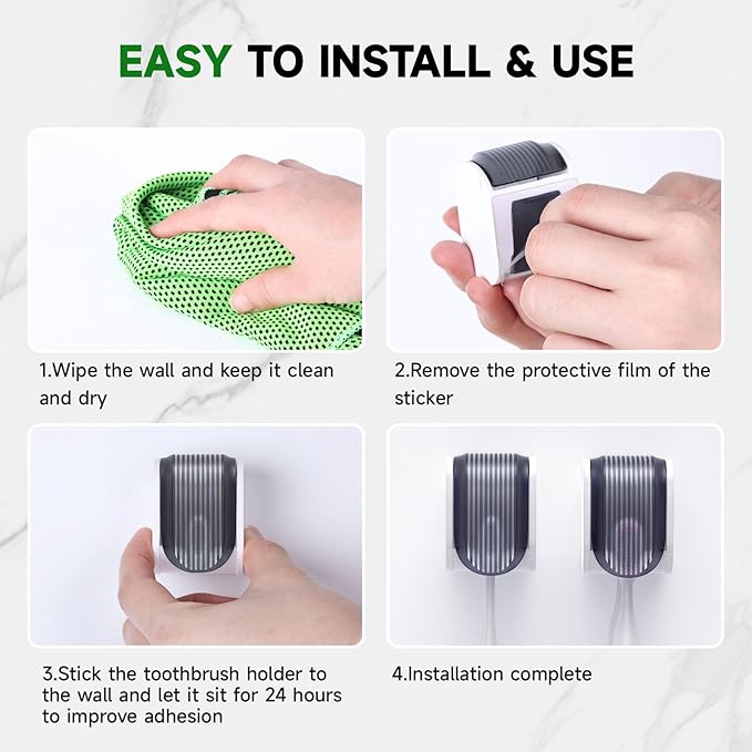 6 Pcs Toothbrush Holders Wall Mounted, Single Slot Design, Shower Self Adhesive Wall Mounted Toothbrush Holder with Cover, Waterproof and Dustproof, Suitable for Bathroom, Family, Travel (Grey)