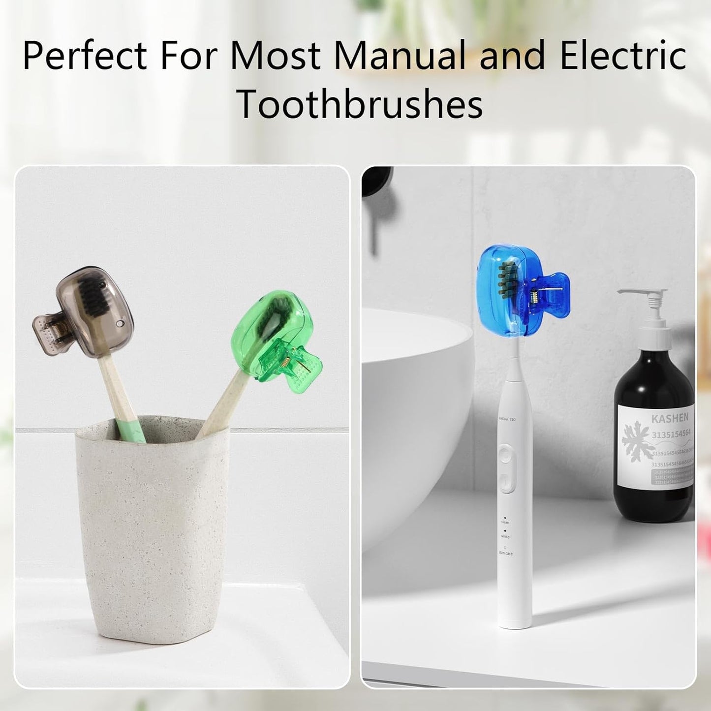 Tecbeauty 12Pcs Toothbrush Head Covers Travel Toothbrush Protector Cap Brush Pod Case Protective Plastic Clip for Household Travel, Camping, Bathroom, Multiple Color