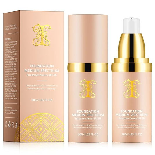 Colour Changing Foundation Liquid 4 in 1, Oil-free BB Cream Makeup, Hydrating Longwearing & Waterproof Concealer, SPF 50+ Makeup Base Nude Face, Foundation Medium Spectrum for all Skin(2PCS)