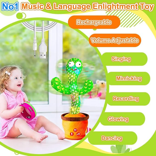Rechargeable Dancing Talking Cactus Toy for Baby, Volume Adjustable, Singing, Mimicking, Repeating, Kids Baby Toys for Girls Boys, Birthday or Chirstmas Gifts for Grandkids, Stocking Stuffers for Kids