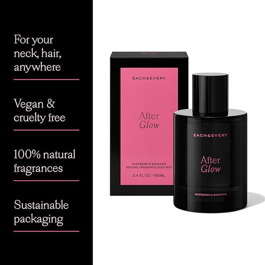 Each & Every Hair and Body Mist for Women and Men - 100% Natural Fragrance Body Spray for Women - Vegan & Cruelty-Free - After Glow Scent (Raspberry & Mandarin)