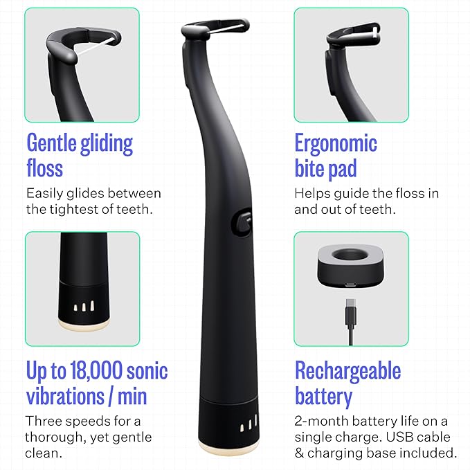 FLAUS Electric Flosser (Oprah's List, Shark Tank) 3 Speeds + 45 Refill Heads (Gentle Gliding Floss for Sensitive Gums) Water Flosser Alternative, Dentist Recommended Tooth Flossers Dental Floss Picks