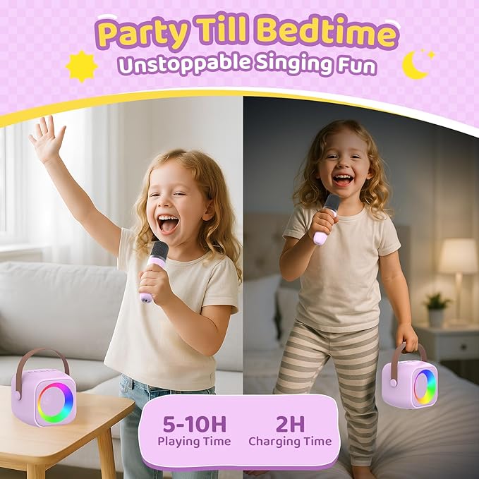 Karaoke Machine for Kids, Toys for 3-12 Years Old Girls Gifts, Kids Karaoke Microphone Machine Toy, Best Fun Christmas Birthday Gifts for 5 6 7 8 9 10 11 Years Teens Girl Boys Purple 2 Mic