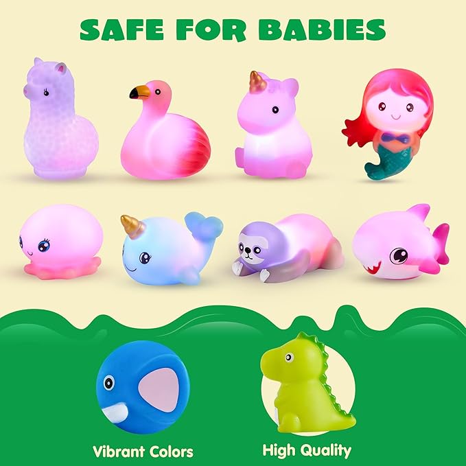 JOYIN 12 PCS Light Up Bath Toys, Toddler Flashing Colourful LED Bathtub Mermaid Toy, Baby Bathtime Floating Rubber Shower Gifts for Infant Kids Boy Girl Valentines Easter Gifts Swimming Pool Party