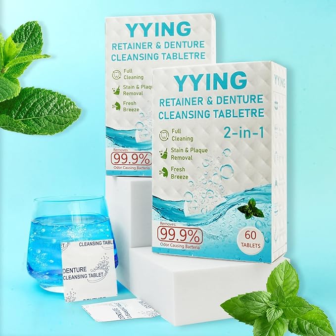 Retainer Cleaner & Denture Cleaning Tablets with 240 Removes Stains, Odors, and Plaque from Aligners, Mouth Guards, Night Guards, and Dental Appliances, 8-Month Supply