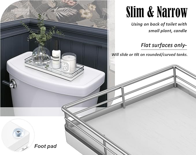 Bathroom Tray for Counter, Oak Wooden 11.2" L Vanity Tray for Jewelry Candle Makeup Perfume, Holder for Coffee Table Decor Bar Silver