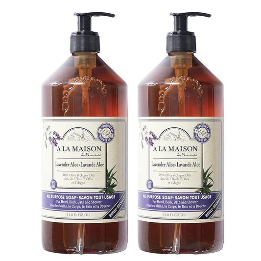 A LA MAISON Lavender Aloe Liquid Hand Soap - Triple French Milled Natural Moisturizing Soap 33.80 Fl Oz (Pack of 2)