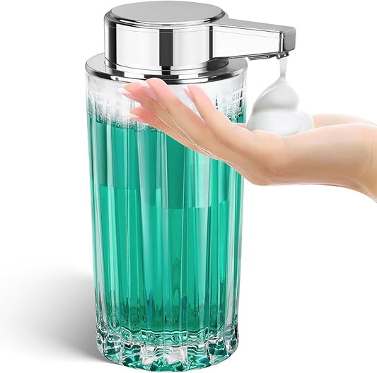 Automatic Soap Dispenser Foam for Kitchen: 11 OZ Glass Touchless Clear Auto Foaming Soap Dispenser for Bathroom - Hand Dish Lotion Home Countertop Kids - Family Couple