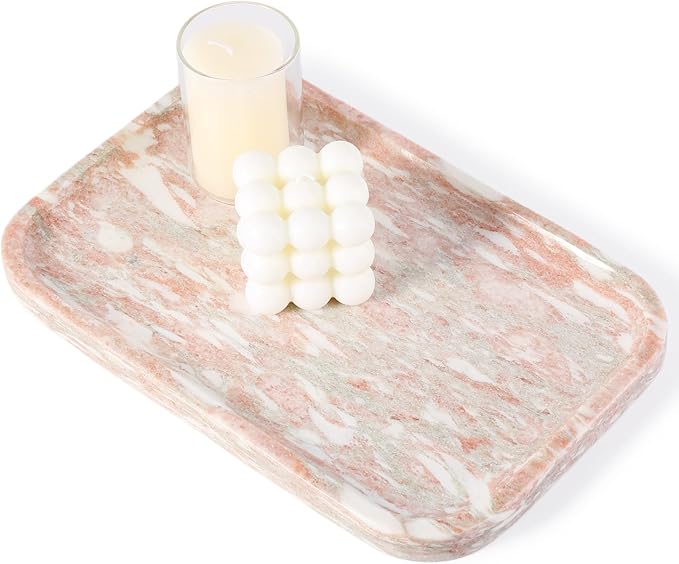 Marble Vanity Tray, Marble Bathroom Tray Countertop, Decorative Tray for Dresser, Rosso Red Stone Serving Trays for Kitchen, Perfume, Jewelry Candle Holder, Catch All
