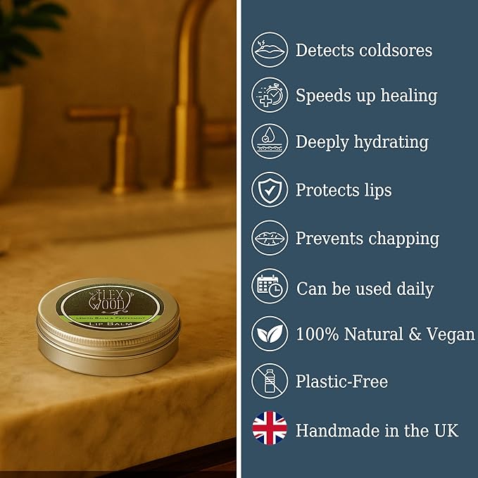 The Ilex Wood - Lip Balm Pack of 3 - Vegan Lemon Balm and Peppermint - All natural, coldsore prevention, cruelty free, plastic free, moisturising, handcrafted - 3 x 10ml (3 x 0.34 fl oz)