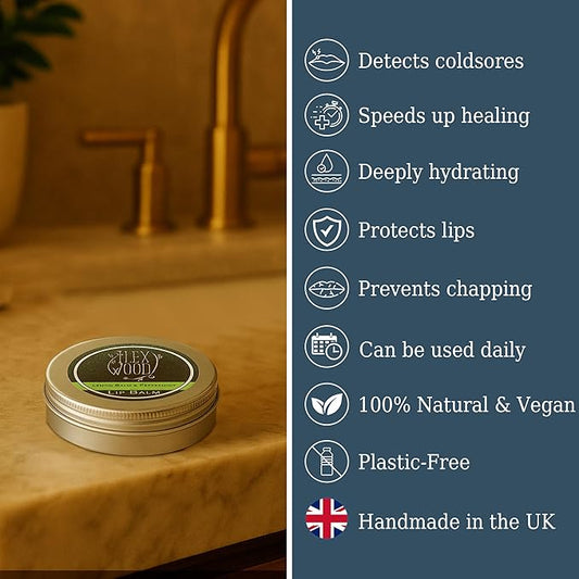 The Ilex Wood - Lip Balm Pack of 3 - Vegan Lemon Balm and Peppermint - All natural, coldsore prevention, cruelty free, plastic free, moisturising, handcrafted - 3 x 10ml (3 x 0.34 fl oz)