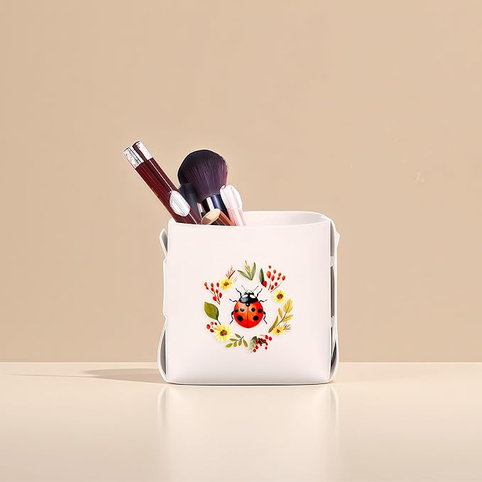 Ladybugs Makeup Brush Holder, Decorative Desk Organizer for Jewelry Pen Pencil Glasses Storage, Ladybugs Lovers Themed Gifts Stuff For Girls Teens Kids Women!