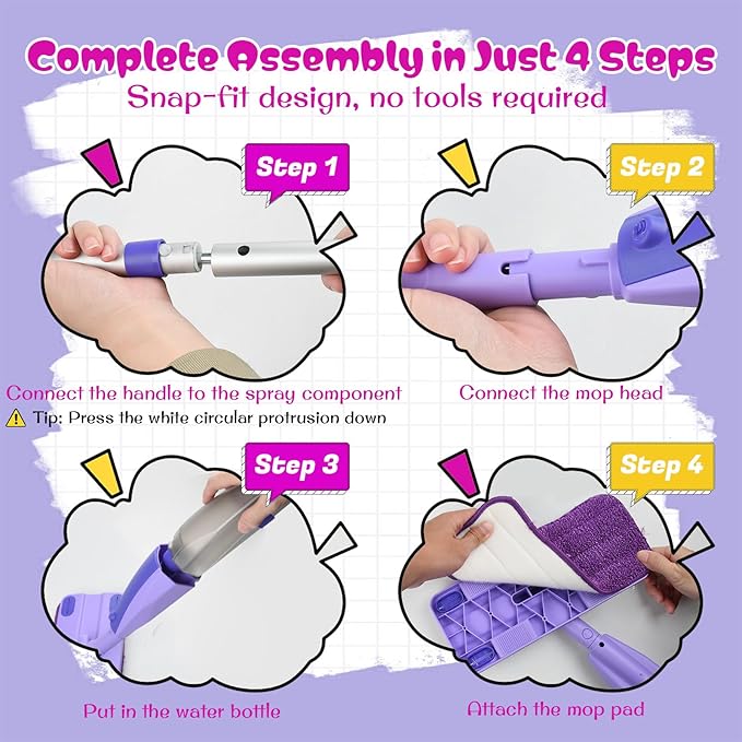 Kids Spray Mop - Mini Mop with Real Sprayer and Washable Microfiber Pad, Toddler Cleaning Set, Montessori Housekeeping Education Toys, for Boys Girls Ages 3+, Compatible with Swiffer Wet Jet Mop Pads