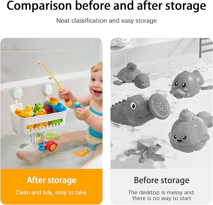 Bath Toy Storage Organizer,Kids Bathtub Toy Holder with Drain Holes,Shower Caddy for Bathtub,No Drilling Shower Caddy Suction Cup,Waterproof Storage Basket for Bathroom,Kitchen