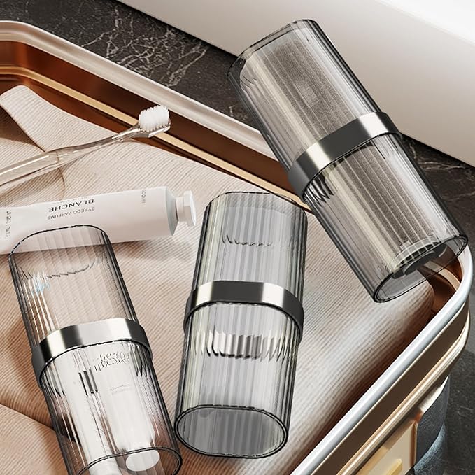 Travel Toothbrush Cup Case, Toothbrush Travel Container Portable Travel Toothbrush Holder Toothpaste Storage for School Camping Business Trip Bathroom (Grey)