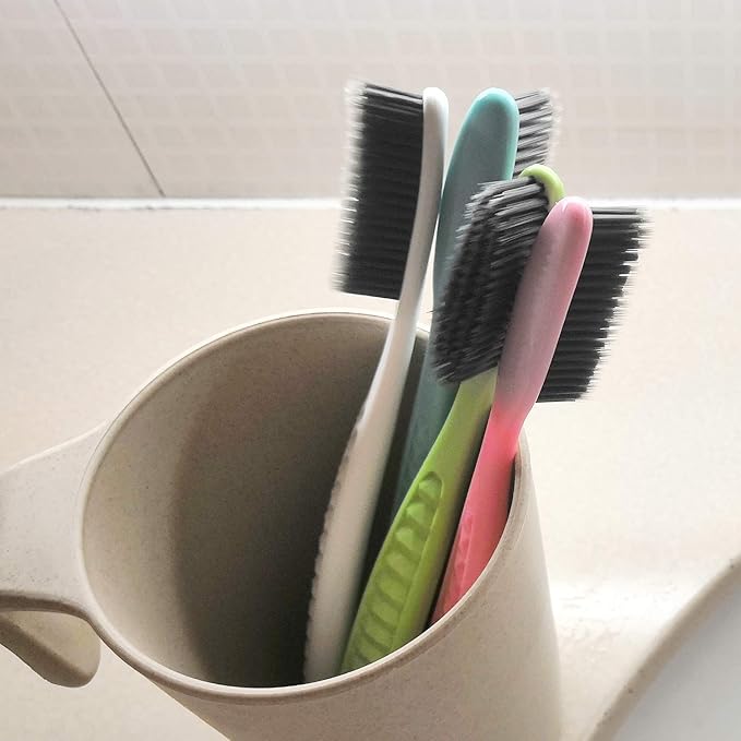 EasyHonor Huge Head Toothbrush, Medium Soft Toothbrush BPA Free for Proper Dental Care, 4 Pack with Black Charcoal Bristles.