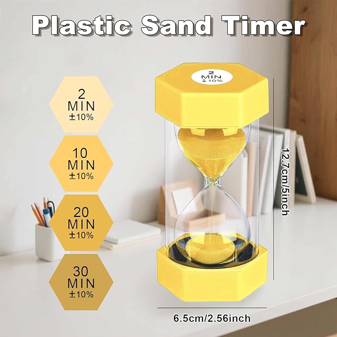 20 Minute Hourglass Sand Timer, Plastic Hexagon Hourglass Sand Clock 20 Min, Reloj De Arena 20 Minutos,Unbreakable Green Hour Glass Sandglass for Classroom Games Kitchen (Yellow)