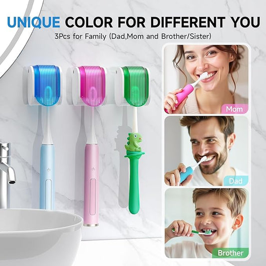 Toothbrush Holders for Bathrooms【Upgrade Single Slot Design】 Toothbrush Holder Wall Mounted with Cover Moisture-Proof and Dust-Proof Toothbrush Storage Organizer for Shower Family and Travel 3PCS