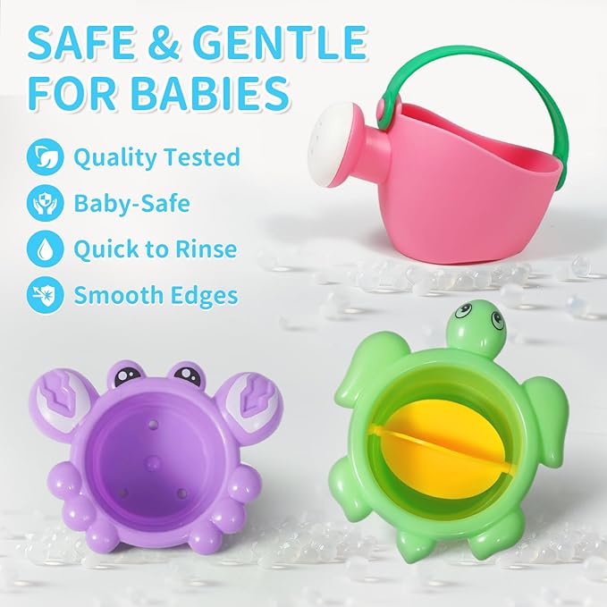 10PCS Baby Bath Toys for Kids Ages 1-3 – Easy-to-Clean Bathtub & Pool Water Toys for Toddlers 1-3 and Babies 12-18 Months, with Floating Boats, Stacking Cups and Pouring Fun