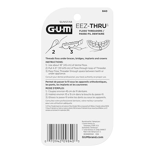 GUM EEZ-Thru Floss Threaders, Dental Flossers for Braces, Bridges, & Implants, 25 Count (Pack of 2)