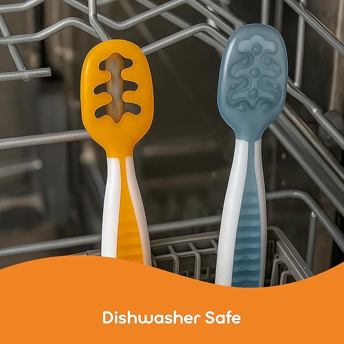 NumNum Baby Spoons Set, Baby Essentials Pre-Spoon GOOtensils for 6+ Months, First Stage Self-Feeding Spoons for Baby Led Weaning (BLW), Silicone Toddler Utensils, BPA-Free, 3 Pack Little Rainbow