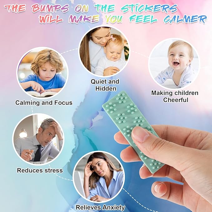 Ireer 6 Pcs Set of Silicone Sensory Strip Gifts for Christmas Stocking Stuffers Adhesives Anxiety Stickers Mental Health Stickers Fidget Textured Toys Calm Items Anxiety Relief for Adult Desk,Pastel