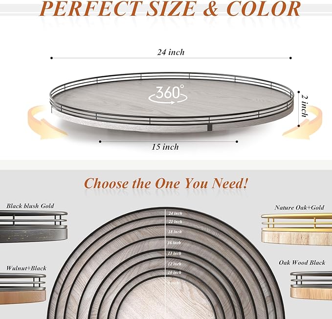 24" Lazy Susan Wood Turntable Organizer for Kitchen Decor, Farmhouse Round Wooden Larger Lazy Susan Organization and Storage for Cabinet, Dining Table, Bathroom, Countertop, Centerpiece,Whitewashed