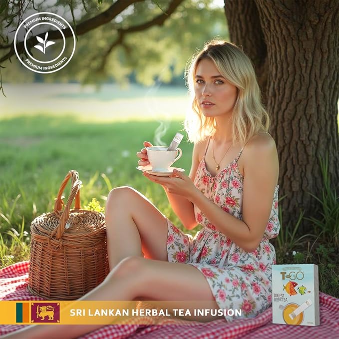 T-GO Digestive Herbal Tea Organic Fennel Ginger & Lemon Balm Blend Caffeine-Free (15 Eco-Friendly Tea Sticks)