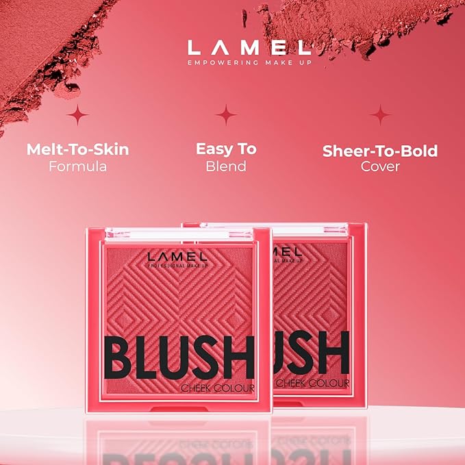 Lamel Blush Cheek Apricot Color Mini - Blendable Natural Blush Powder - Enhances & Defines Shapes & Features - Shading & Contouring Powder Blush - 4 Universal Shades - № 407 (Apricot) - 3.8g/0.13 oz