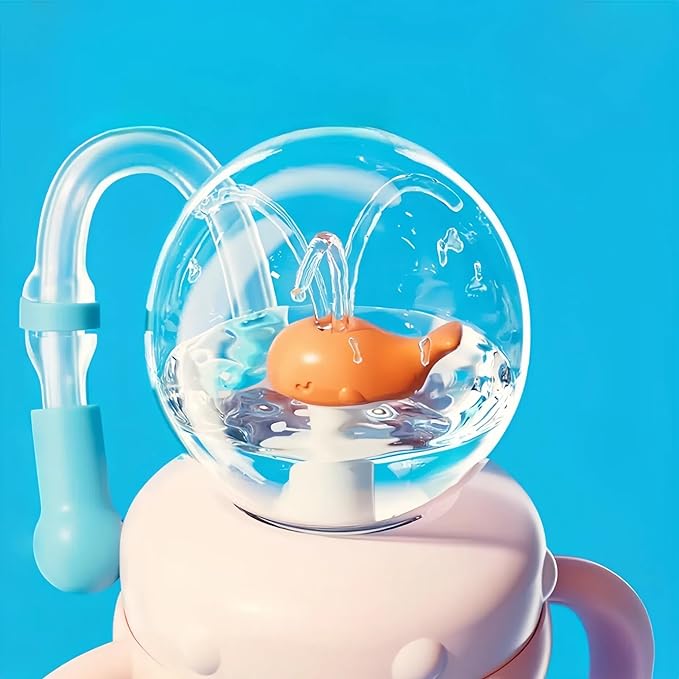 Drinking Cup With Whale Squirt, Weighted Sippy Cups With Adjustable Straps, 300ml Whale Water Cups With Silicone Soft Tip, Portable Leak Proof Straw Sippy Cup For Kids (B-Pink)