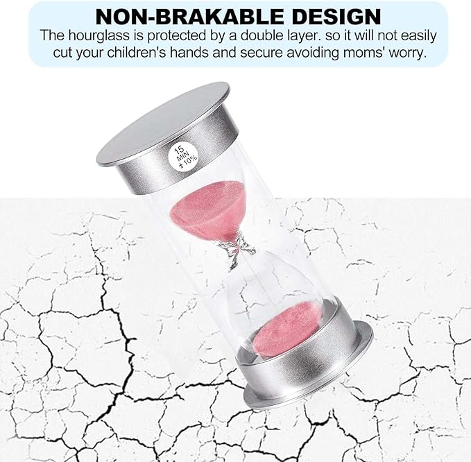 SuLiao 15 Minute Hourglass Timer Sand Clock, Unbreakable Pink Sand Watch 15 Min, Colorful Plastic Hour Glass Sandglass for Kids, Games, Decor, Classroom, Kitchen, Toothbrush Timer