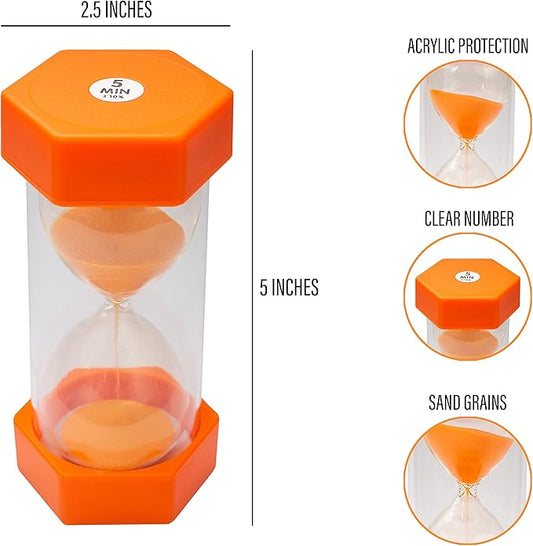 Sand Timer for Kids- 5 Minute Orange-5 inches Hour Glass Acrylic Covered for Classroom, Home & Kids Room - Medium-Single Pack
