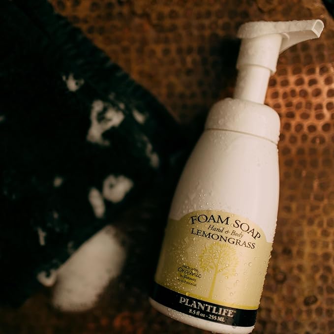 Plantlife Lemongrass Foam Soap - Gentle, Moisturizing, Plant-based Foam Soap for All Skin Types - For use as a Hand & Body wash, Shaving Cream, and Foaming Fun for Kids - Made in California 8.5 oz