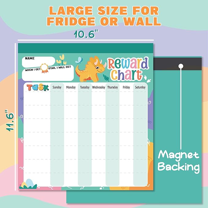 Reward Chart for Kids – Dinosaur Magnetic Kids Behavior Chart, Pad with 26 Chore Charts, 1920 Star Stickers, 49 Incentive Stickers, Responsibility Chart for Kids Boys Toddlers - Kids Chore Chart