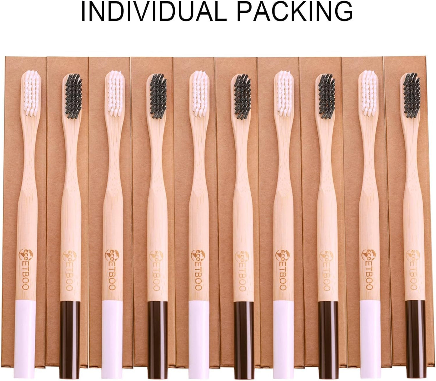 Bamboo Toothbrushes Hard Bristles for Adults 20 Pack, Wooden Toothbrush Family Set Natural Organic Tooth Brush (Black White 20p)